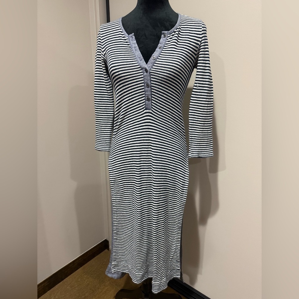 Anthropologie 9-H15 Stcl Postmark Striped Split Side Henley Tunic Midi Dress